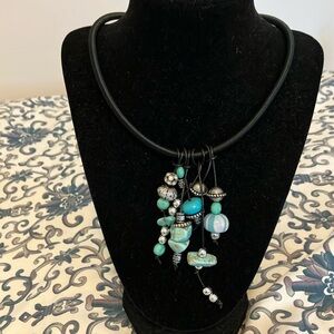 Black and Blue Cascade Necklace with Turquoise like Beads